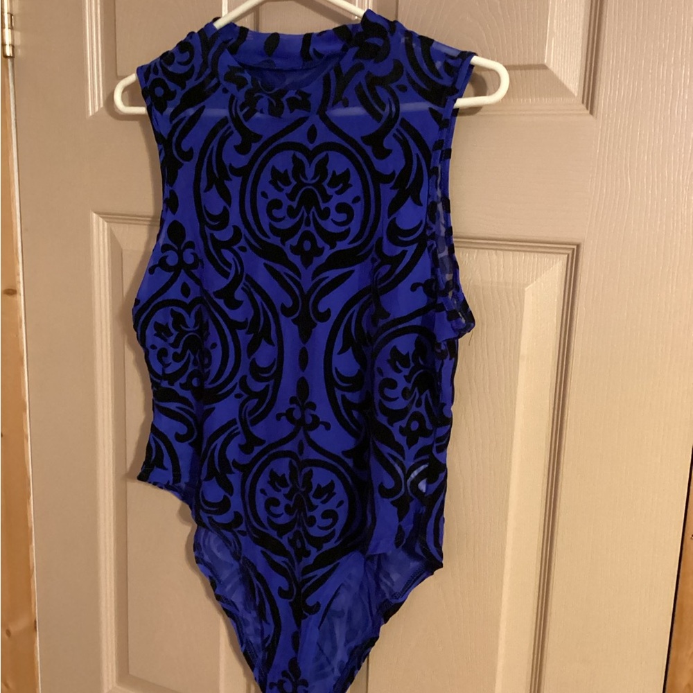 Elegant Blue and Black Patterned Bodysuit